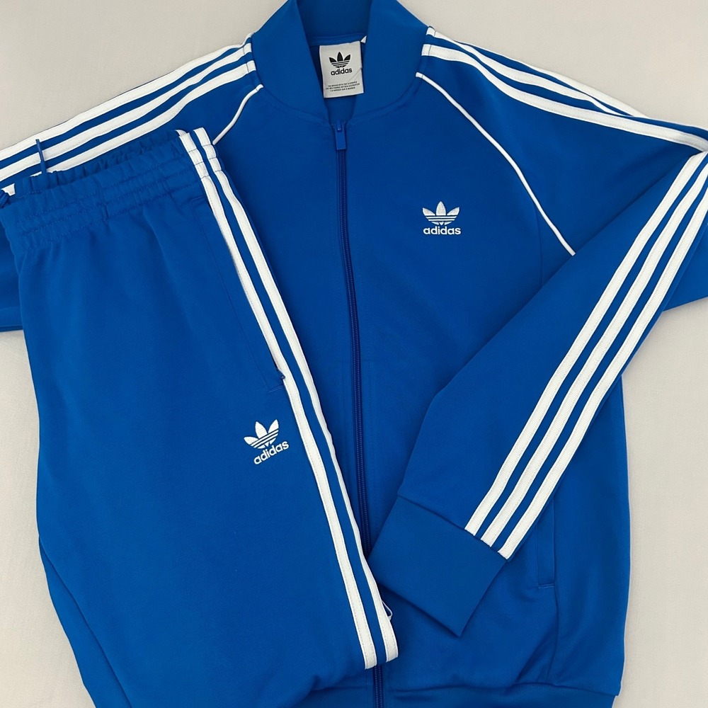 Adidas Tracksuit Set Mens Small Blue White Trefoil 3-Stripes Zip Jacket Pants
